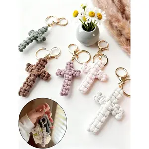 Handwoven cross keychain, Jesus keychain, Christian car accessory, soft cross keychain, Bohemian style decoration, wallet accessory charm, elegant car decoration, backpack charm