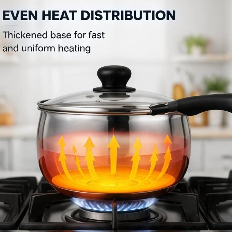 6PCS Stainless Steel Saucepan Set with Glass Lids, Milk Pot Cookware Set, Durable Easy to Clean, Even Heating, Ergonomic Handle for Soup, Milk, Noodles, Home Kitchen Cooking 6PCS Stainless Steel Saucepan Set with Glass Lids, Milk Pot Cookware Set, Durable Easy to Clean, Even Heating, Ergonomic Handle for Soup, Milk, Noodles, Home Kitchen Cooking