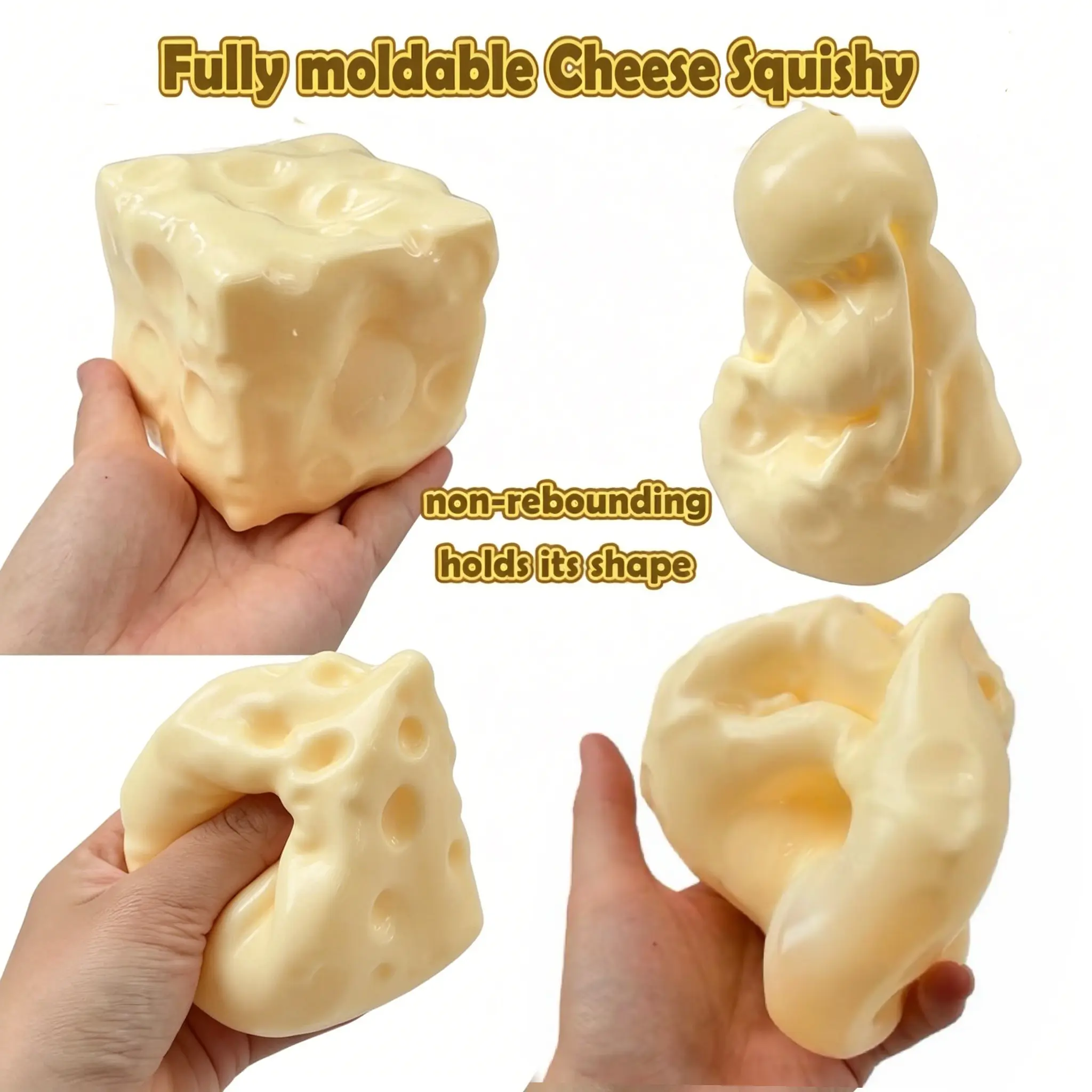 Lightly Moldable Squishy Cheese Block, Giant Yellow Fidget Toy, Super Soft ASMR Stress Squeeze Ball for Play & Relaxation, Giant Cheese Block 2.36inch and 2.76inch for ASMR Relaxation, Viral Fidget Gift for Anxiety Relief