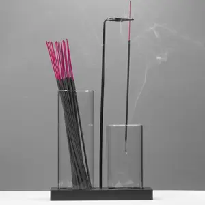2 in 1 Incense Holder for Sticks Incense Burner Holder with Storage,Glass Upside down Incense Holder for Sticks with Glass Ash Catcher for Meditation Yoga Spa Room Home Decor[Black] CODINOO