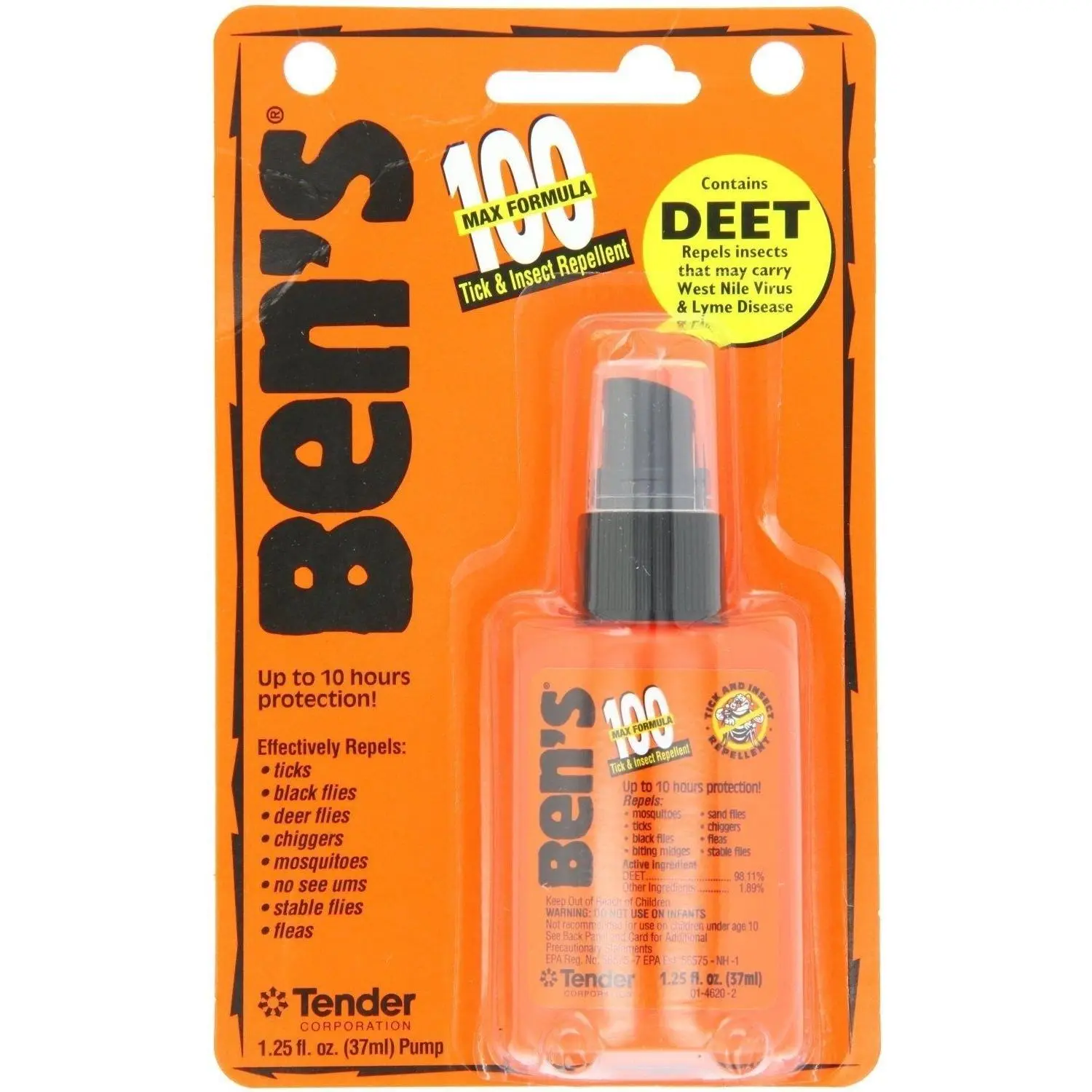 Ben's 100% Deet Tick & Bug Repellent Travel Size Pump Bottle, 1.25oz Fragrance-Free for Outdoor Activities