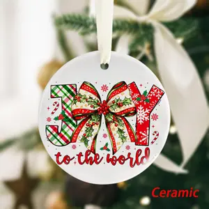 Joy to the World Bow Ceramic Keepsake, Perfect Christmas Gift for Living Room Decor, Christmas Tree Hanging Ornament & Thank You Gift