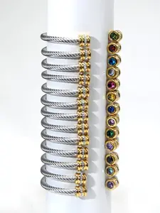 Sparkling Rhinestone Cuff Bracelet, Stainless Steel All-Match Bangle, Trendy Jewelry, Perfect Birthday Gift, Women's Fashion Accessory