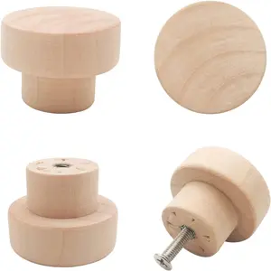 10 count  Knobs Flat Top Round Cabinet Knobs 1.39"(35mm) Unfinished Wooden Dresser Drawer Pulls Kitchen Cabinet Handles