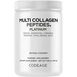 Multi Collagen for Women and Men with Biotin 10000mcg and Keratin - Protein Powder with Vitamin C B6 D3 Hyaluronic Acid and Niacin - Hydrolyzed Collagen Coffee Creamer with 5 Types - Unflavored Non GMO - 11.5oz