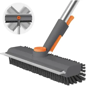 Floor Scrub Brush with Long Handle, cleaning brush,3 in 1 Scrape and Heavy-Duty Stiff Bristle Scrubber Brush for Cleaning Shower Bathroom, Patio, Garage, Kitchen, Wall and Deck,Christmas Gifts