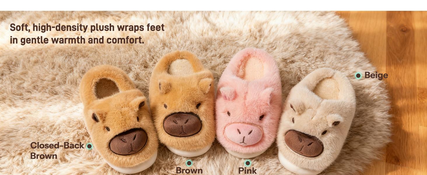 Fuzzy Cute Capybara Slippers Women Men Warm House Slides for Indoor Outdoor Autumn Winter Casual Walking Shoes