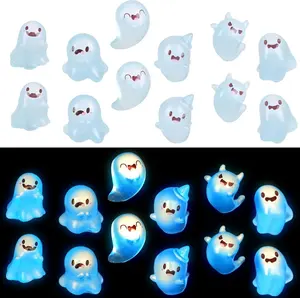 24 Pcs Luminous Mini Resin Cute Miniature Ghost Figurines Glow in The Dark Resin Figures Small Ghost Garden Decor Micro Miniature Statue for Outdoor House Landscape Party