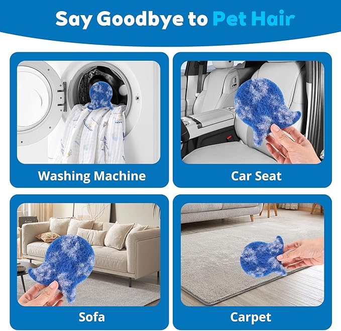 6PCS Pet Hair Remover for Laundry Reusable Dog & Cat Hair Catcher Microfiber Gentle Laundry Tool for Washing Machine Dryer Chemical-Free Cleaning - Washer