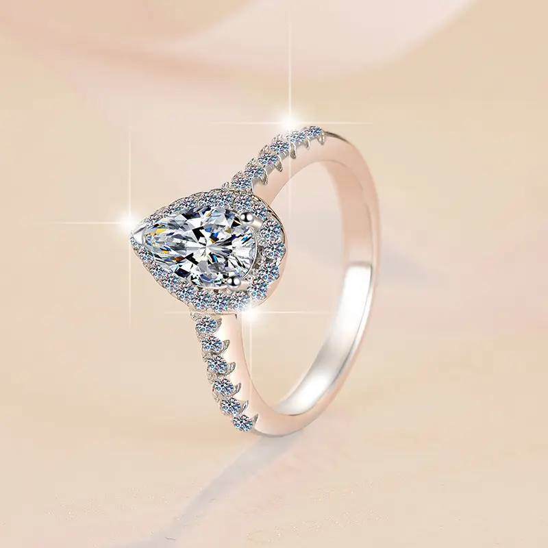 925 Silver 1 Carat D Color VVS Teardrop Cut Moissanite Ring - Elegant Fashion, Unique Jewelry, Silver Stacking Piece, Meaningful Gift for Daily Wear, High Brilliancy, Unisex Sizing, Unique Rings