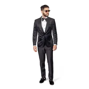 Slim Fit 1 Button Mens Black Velvet Shawl Lapel Tuxedo With Black Pants