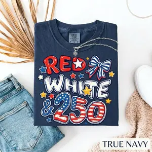 Comfort Colors 250th Anniversary Shirt, Red White and 250 Tee, 4th of July Shirt, Preppy Patriotic Tee, USA America Shirt, Flag Tshirt