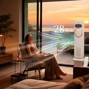 All-Season Bladeless Tower Fan Heater Combo, 3 Fan Speeds 2 Heat Modes, Remote Included, Add Ice/Water for Refreshing Breeze, Safe for Home Office