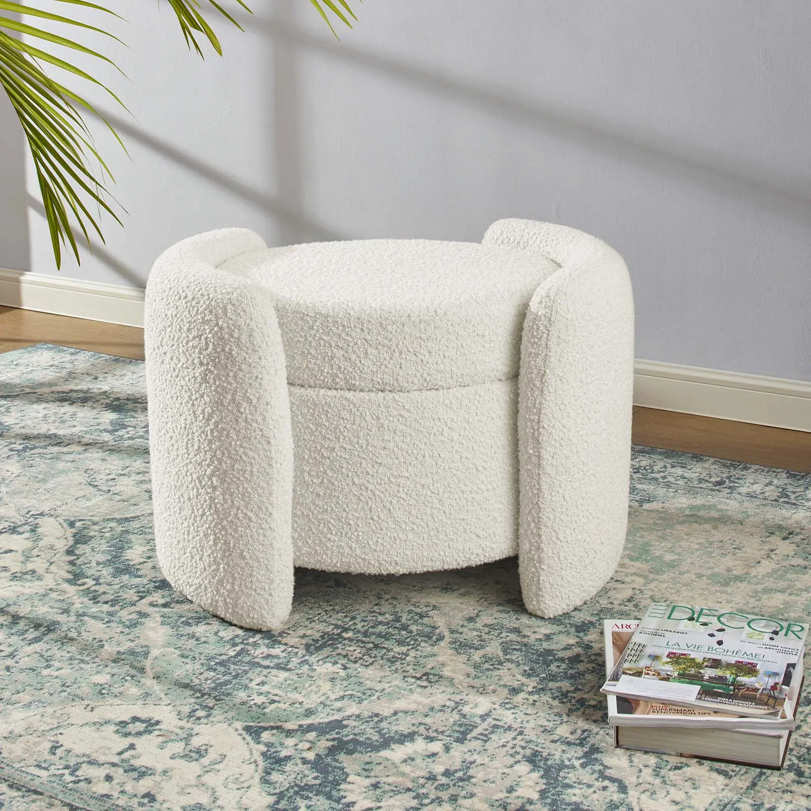 Modway Nebula Boucle Upholstered Ottoman - Modern Design Furniture for Living Room Lounge, Ivory