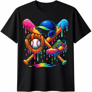Baseball Drip Men Ice Cream  Sweet Bat Cleats Glove T-Shirt Graphic tees