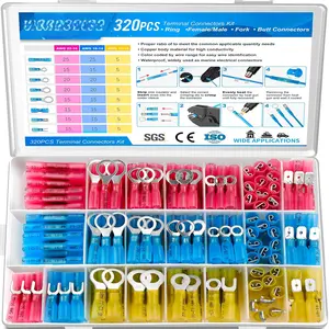 320 count Heat Shrink Wire Connectors Kit, Electrical  Crimp  Terminals, Insulated Spade Connectors for Automotive Marine Boat , Include Rings Forks Spade  Splices