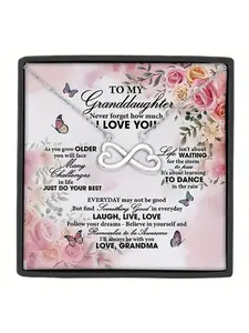 To My Granddaughter Minimalist Daily Bow Pendant Infinity Heart Love Necklace  | With Message Card & Gift Box | Perfect Christmas/Birthday/Party/Anniversary Gift