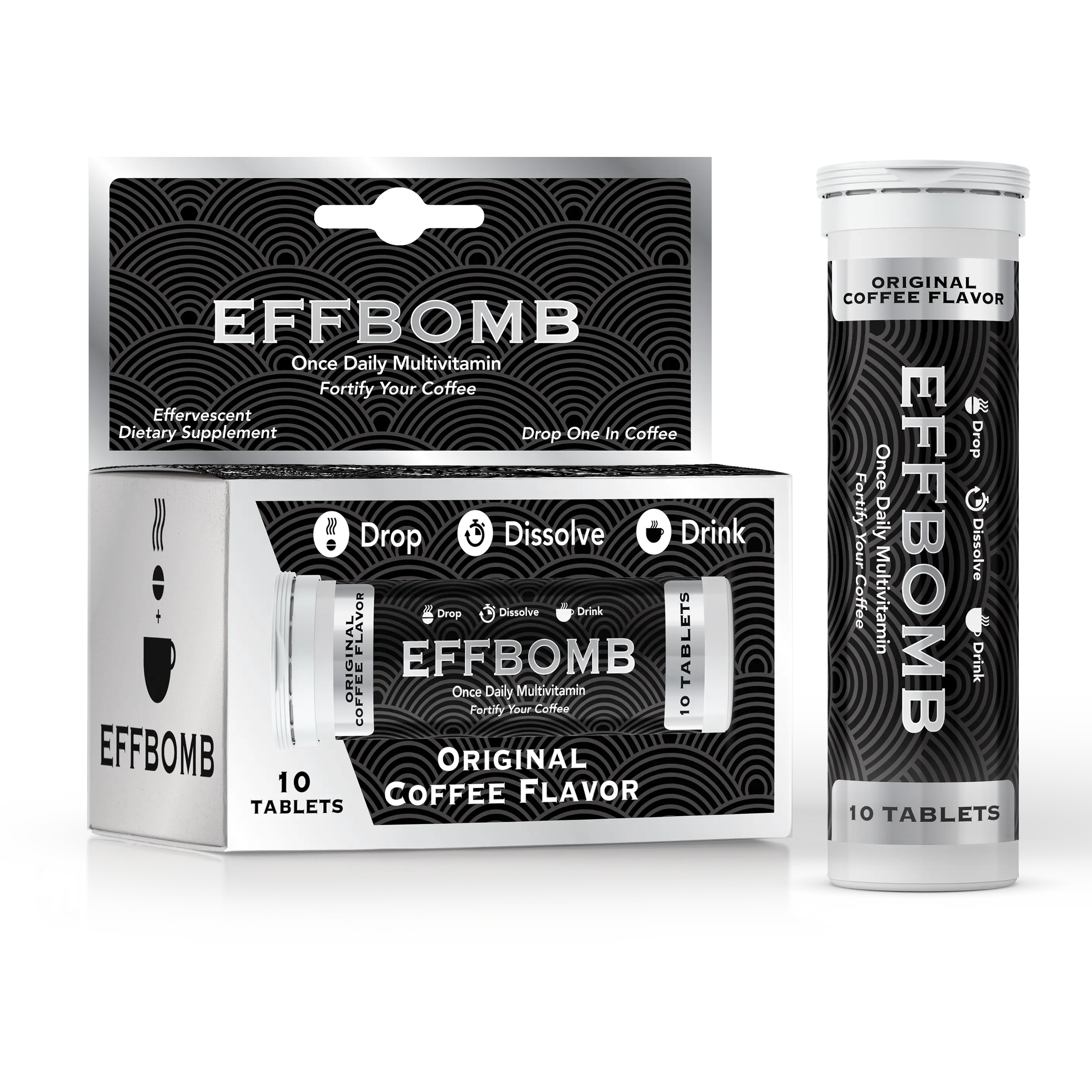 EffBomb Effervescent Coffee Tablets - Original Flavor, 10 Count, High Potency Vitamins & Minerals, Keto Friendly, Energy Boost for Morning Routine, Beverage