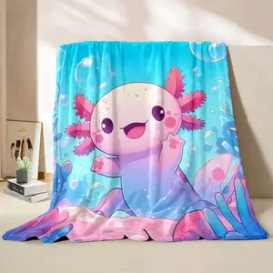 Kawaii Axolotl Blanket – Ultra Soft Cozy Cartoon Throw for Bed, Sofa, Gaming Setup & Travel