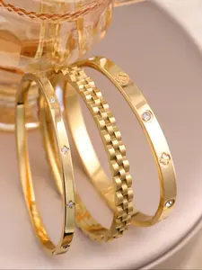 Women's Stainless Steel Bracelet Set, Stackable Design, Casual Style Jewelry Gift for Women, Perfect for All Occasions