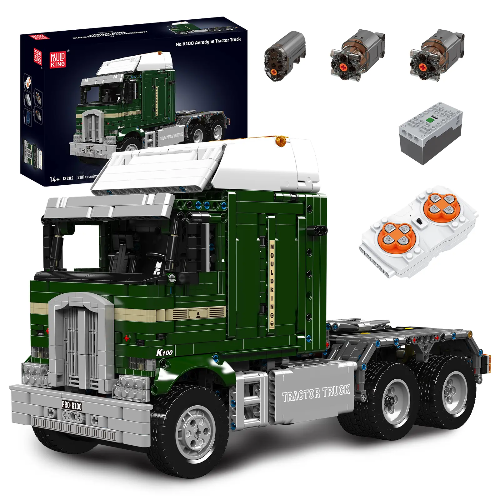 Mould King 13202 RC Enabled Remote Control Trailer Truck Brick Kit, 2181-Piece Building Blocks Model Collectible Construction Set for Adults & Kids, Gift Idea