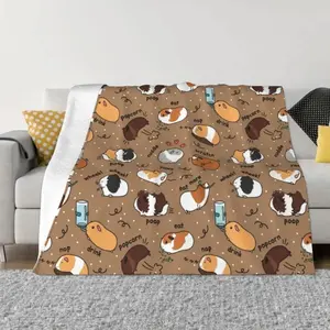 Kawaii Guinea Pig Flannel Throw Blanket, Cute Animal Blanket Soft Warm Cozy Blanket for Sofa Couch Bed Bedroom