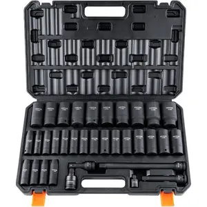 VEVOR Impact Socket Set 3/8 Drive, 90 PCS, CR - MO, SAE 1/4 - 3/4 Metric 6 - 19mm, with Shallow Deep Sockets, Swivel E - Torx Bit socket Sockets, Extension Bars, Adapters, Universal JointVEVOR Super Brand Day
