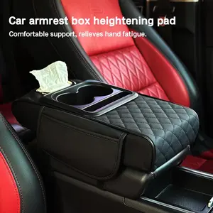 car armrest pad, 5-in-1 center console cover, with 2 storage bag cup holders, tissue box slot, sedan phone slot, car parts interior organizer (black and red)