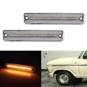 2PCS Clear Amber LED Front Side Marker Lights For Ford F100 F150 F250 F350 1973 1947 1975 1976 1977 1978 1979 Replace OEM D3TZ15A201A, FO2550101