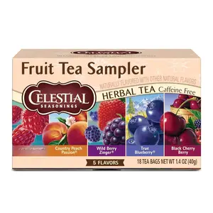 Celestial Seasonings Fruit Tea Sampler - Herbal Tea Variety Pack, 18 Bags, Caffeine-Free, 5 Flavors Including Black Cherry Berry & Raspberry Zinger