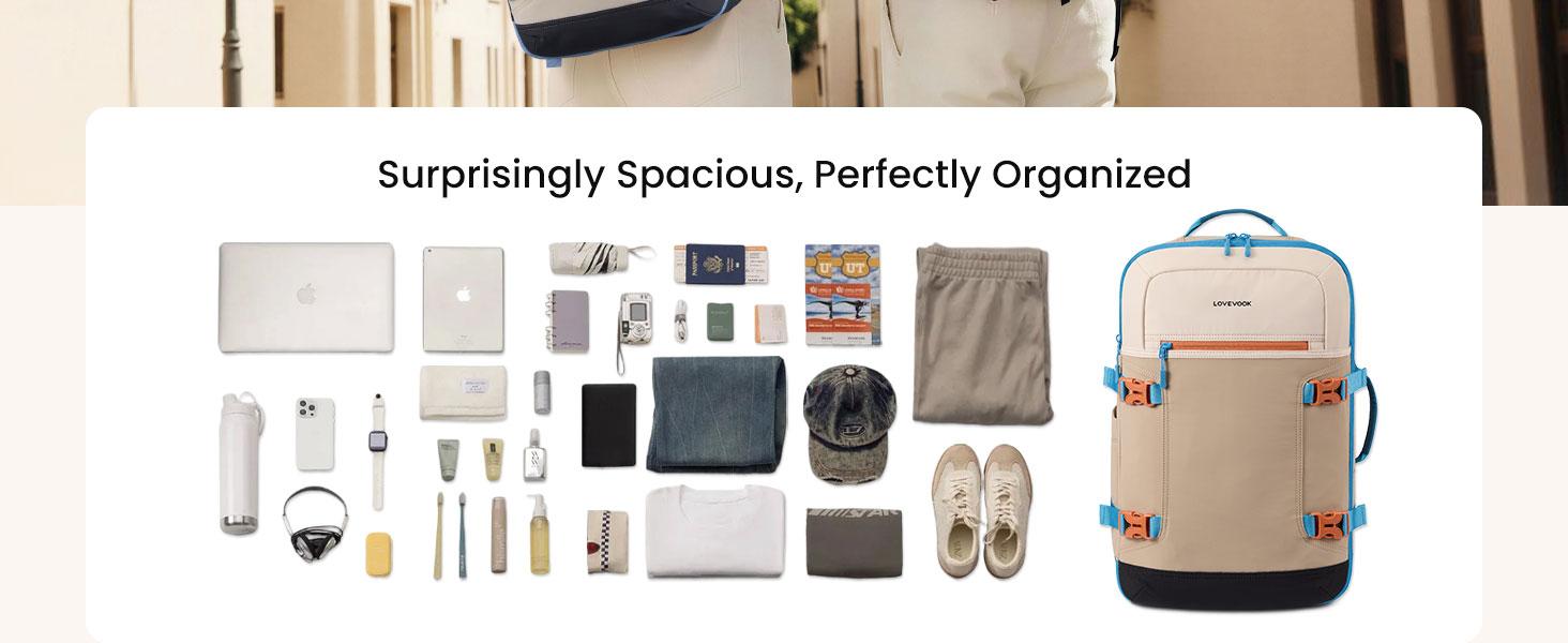 LOVEVOOK 50L Travel Backpack for Women & Men, Airline Approved Carry On Backpack with 3 Packing Cubes, TSA Personal Item Bag, Waterproof Weekender Overnight Backpack Fits 17" Laptop