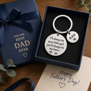 Father Daughter Keychain - Dad Gift from Daughter for Father’s Day, Birthday, Sentimental "I'll Always Be Your Little Girl, You Will Always Be My Hero" Daddy Keyring (Fashion Costume Jewelry Accessory)