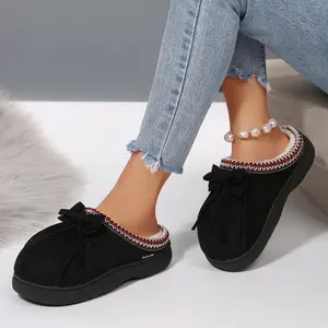 Women's Winter Warm Mini Snow Boot Thick Bottom Soft Bow Fleece Slippers Soft Lined Platform Home Outdoor Comfort Indoor Outdoor Shoes