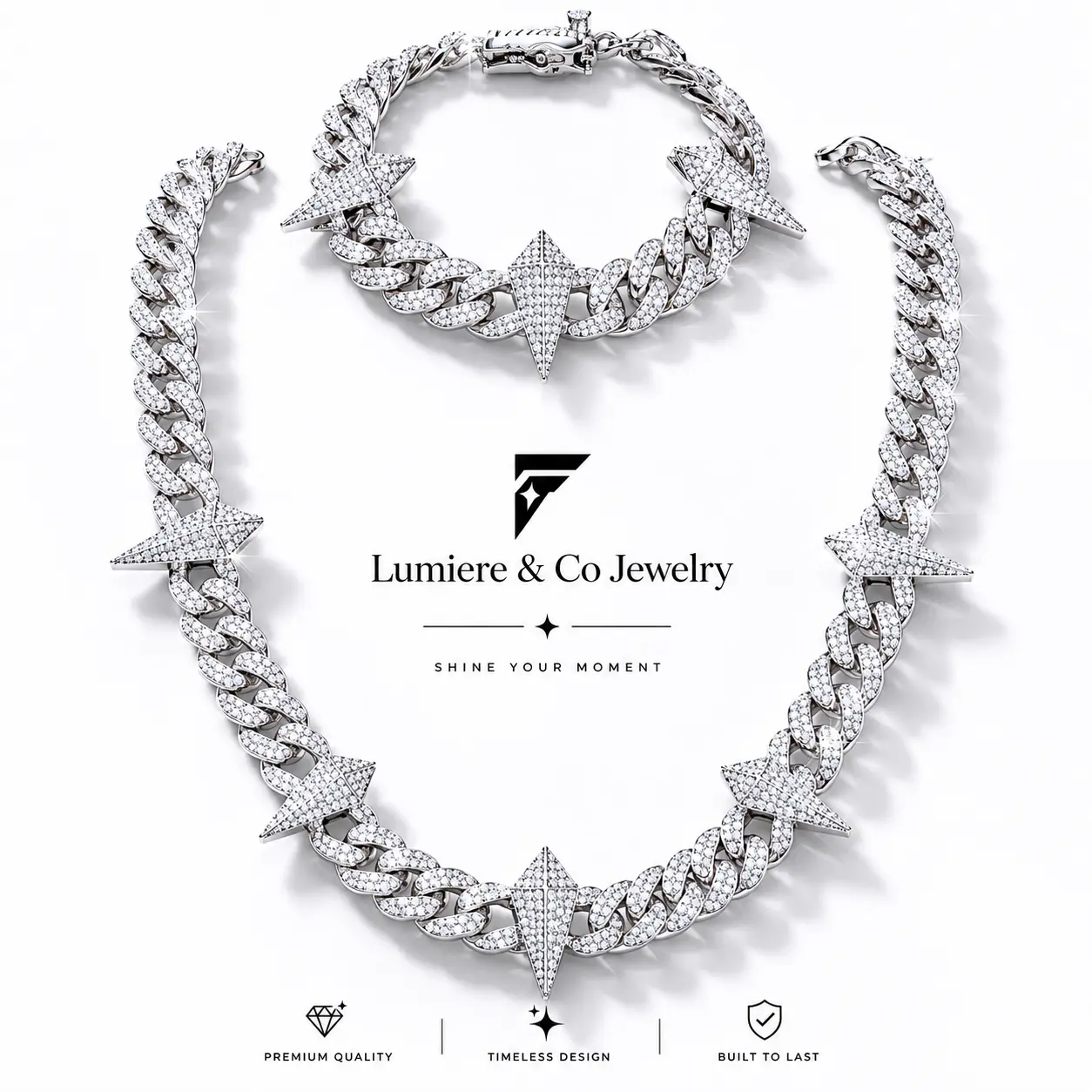 2-Piece Accessory Set for Men, Hip-Hop Iced Out Black Panther Cuban Link Necklace & Bracelet with CZ, Gifts for Boyfriend & Birthday Gift Ideas, Jewellery Gift Set