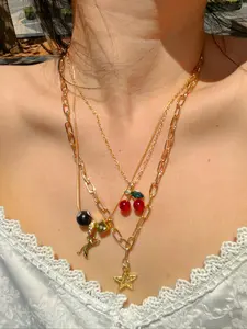 3pcs Leopard & Cherry Necklace Set, 8-Ball Billiard Dice Charm Necklace, Red Cherry Necklace, Fashionable Star Necklace, Classic Leopard Necklace, Multilayer Necklace, Suitable for daily wear