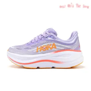 Max Cushioned Breathable Light Mesh Marathon Running Sneakers, Lavender Purple White Orange Coral Gradient Thick Cloud EVA Foam Midsole Shock Absorbing Non Slip Rubber Outsole Unisex Long Distance Jogging Trainers