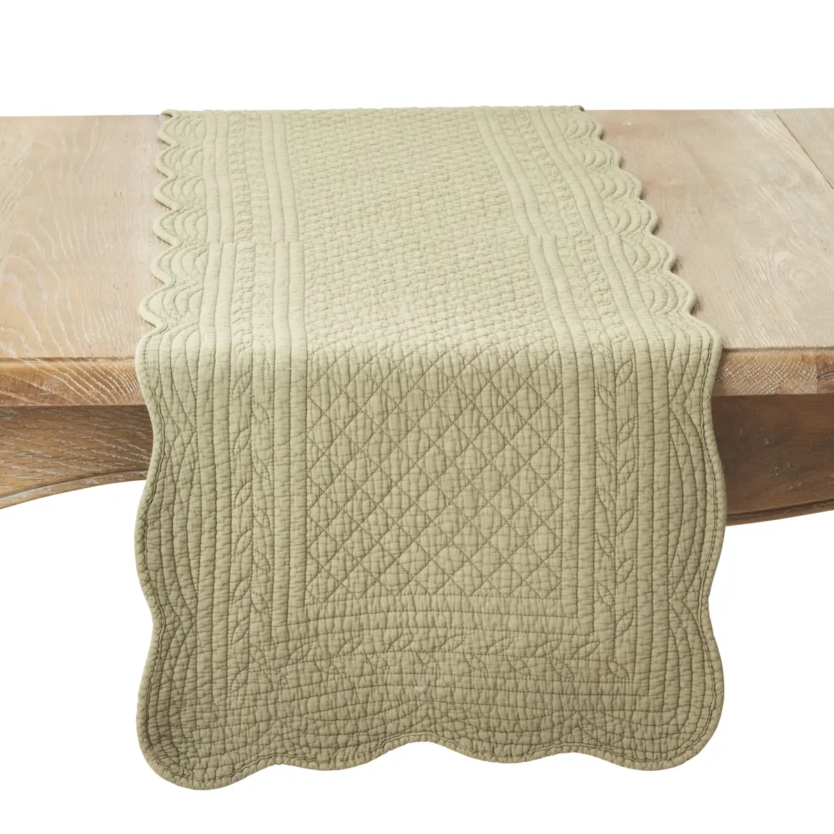 Saro Lifestyle 1400.OL1672B Classic Quilted Cotton Table Runner, 16" x 72", Olive, Machine Wash, Cool Iron Compatible