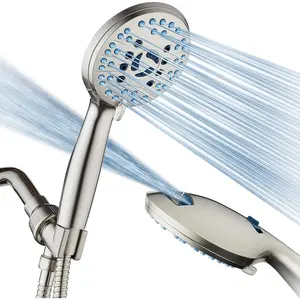 AquaCare High  8-mode Handheld Shower Head - Anti-clog Nozzles, Built-in Power Wash to Clean Tub, Tile & Pets, Extra Long 6 ft. Hose, Wall & Overhead Brackets - 1.8 GPM