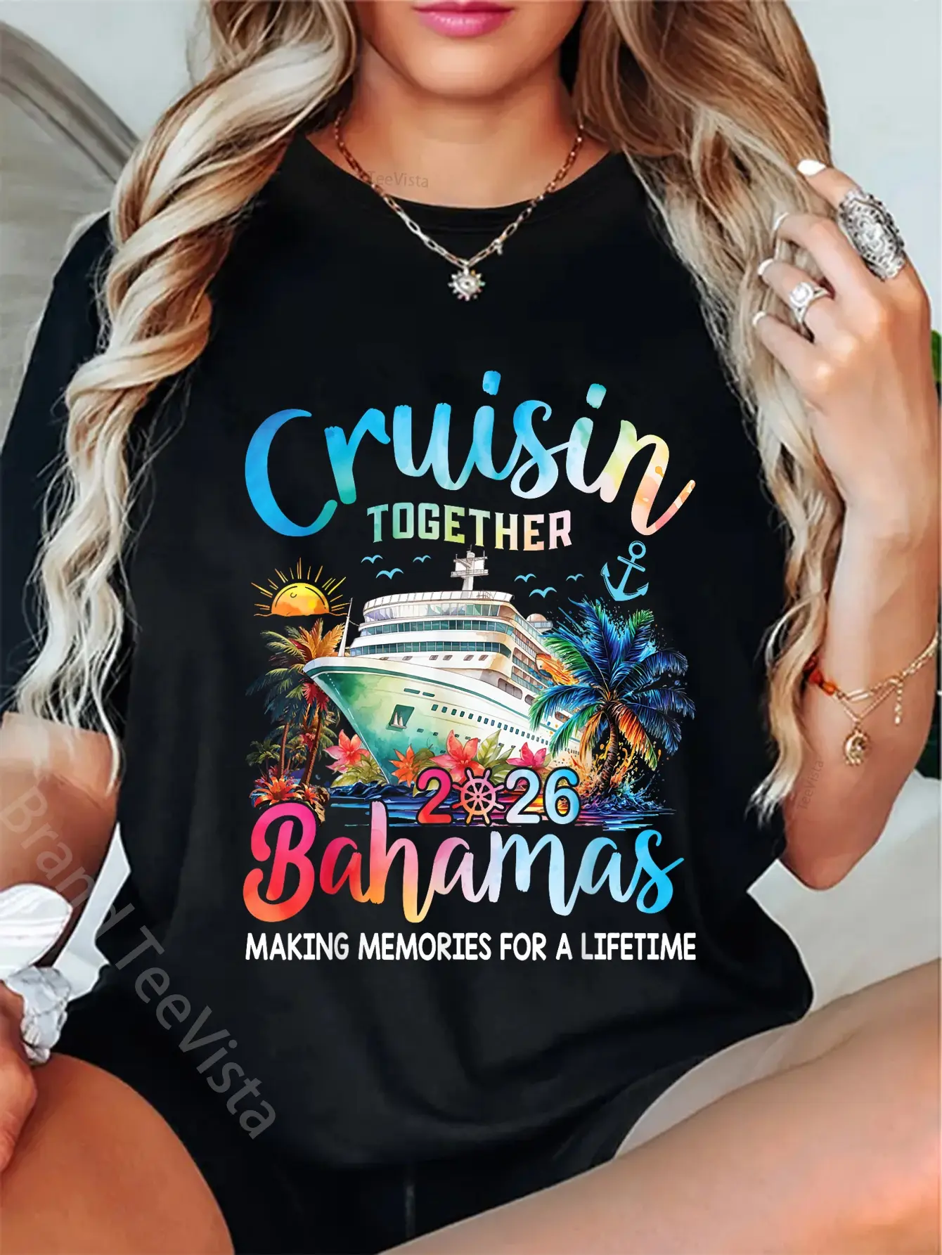 Graphic T-Shirt for Women, Vintage 'Cruisin' Together 2026' Streetwear Top, 100% Cotton Crew Neck for Everyday & Vacation Wear, Tshirt, Round Neck, Short Sleeves