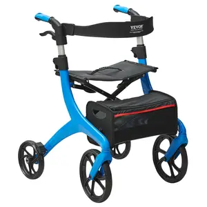 【Summervibes】VEVOR Folding Rollator Walker for Seniors and Adults, Lightweight Aluminum Rolling Walker with Seat and Adjustable Handle, 4-Wheel Outdoor Mobility Walker with Spacious Storage Bag, 300LBS Capacity