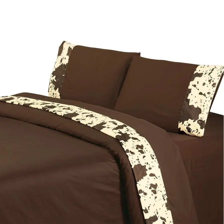 HiEnd Accents Printed Cowhide Sheet Set, Chocolate