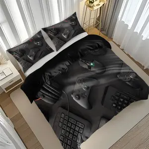 Boys Modern Game Controller Print Bedding Set, Bedding Sheets, Bedsheet Sets, 3-Piece Teen Bedroom Linen, Includes 1 Fitted Sheet and 2 Pillowcases, No Duvet Included