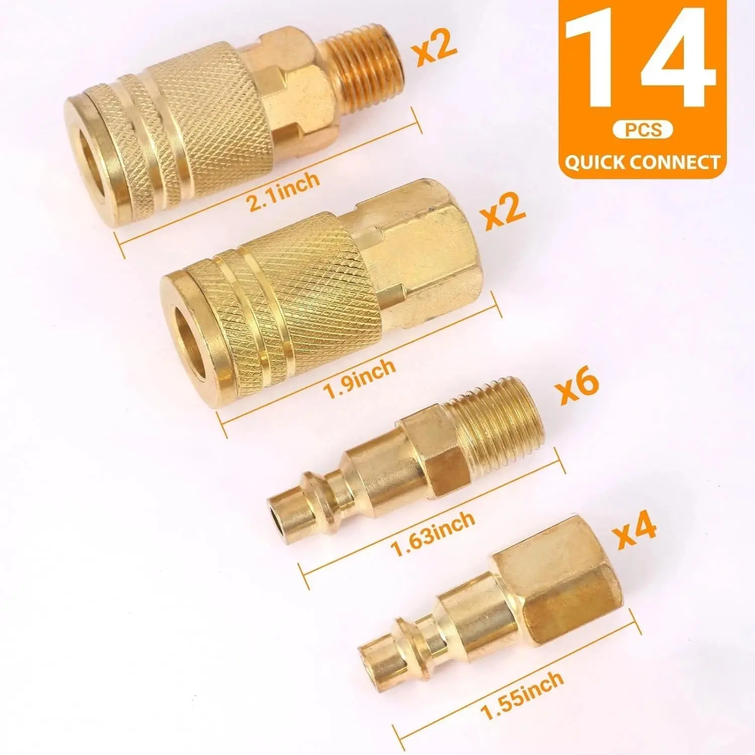 14-Pcs Basics Quick Connect Brass Air Coupler and Plug Kit, 1/4-Inch NPT Fittings, Air Compressor Accessories, 14 Count