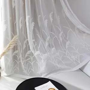 1PC,Modern Minimalist Aesthetic Embroidered Bamboo Window Curtain, Living Room Bedroom Balcony Decor, Transparent Light Filtering Light Blocking, Easy Hanging