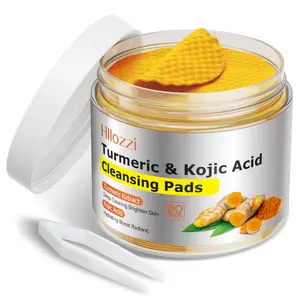 Turmeric Kojic Acid Cleansing Pads – Daily Gentle Peel for Dark Spots & Radiant Skin | Hydrating with Vitamin C, B5, Aloe Vera | 60 Count + Tweezers