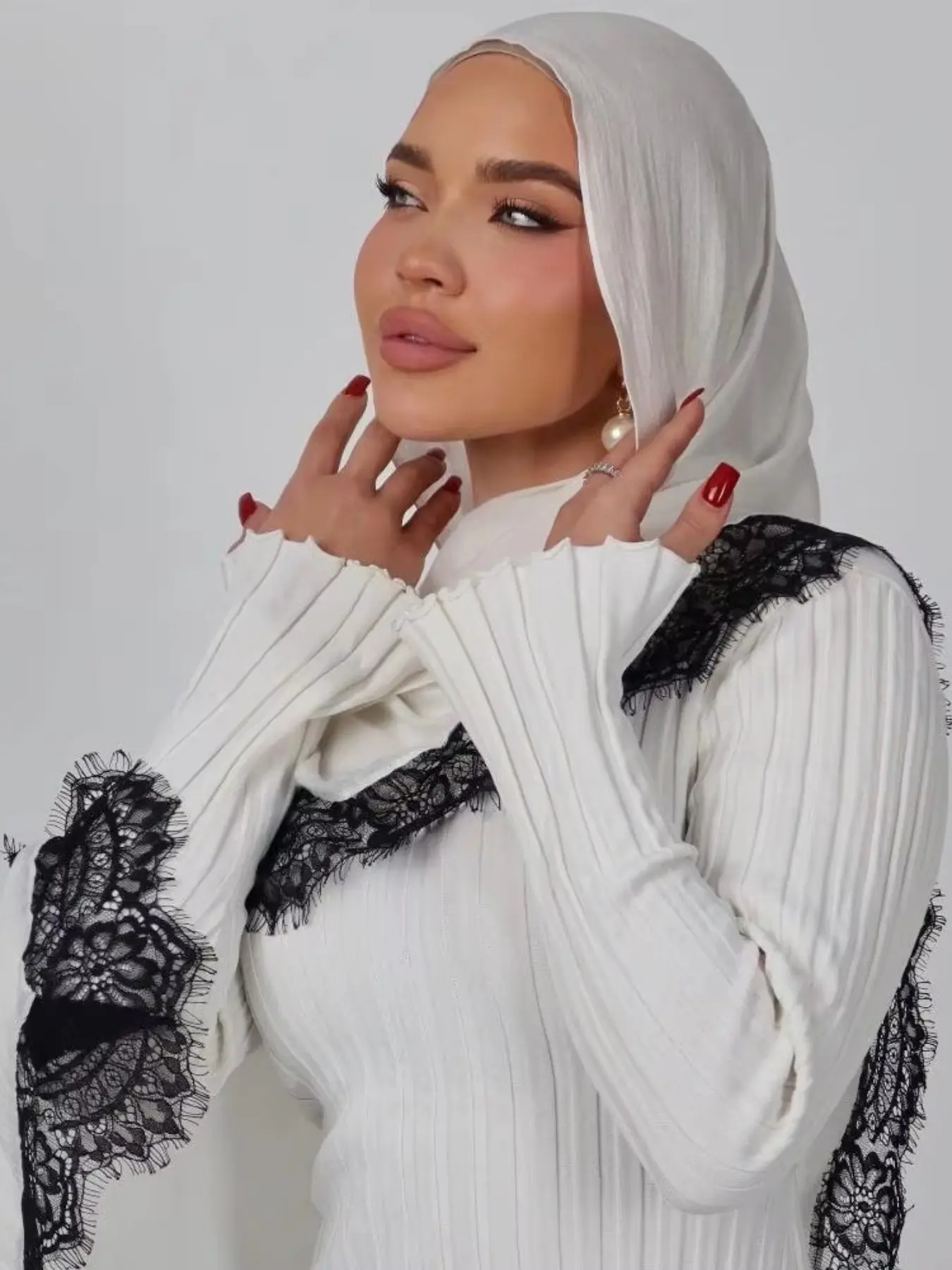 Long Lace Edge Women's Scarf Outdoor Breathable Headscarf Shawl Hijabs For Muslim Modesty Daily Wear Casual Fashion Accessory Birthday Gift