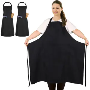 2 count Plus Size Chef Apron, Unisex Professional Apron with 2 Pockets for Cooking, Work, Baking (Larger Size)