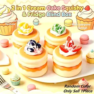 Soft Cute Cream Cake Stress Relief Fridge Magnet, Realistic Soufflé Decompression Toy, Creative Dual-Use Desktop Decoration Gift, Healing Gift