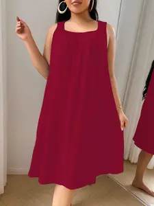 Women's Plus Size Soft Skin-Friendly Plain Sleeveless Dress, Comfortable Casual Wear, Casual Classy Dress, Casual Basic Fashion, Simple Design, Perfect for Daily Use