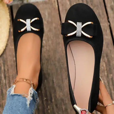 Women's Bowknot Design Flat Shoes, Round Toe Flats, Casual Flats, Everyday Wear Footwear, Casual Comfortable Solid Color Slip on Shoes for Daily Wear, Lightweight Breathable Shoes for Women & Girls